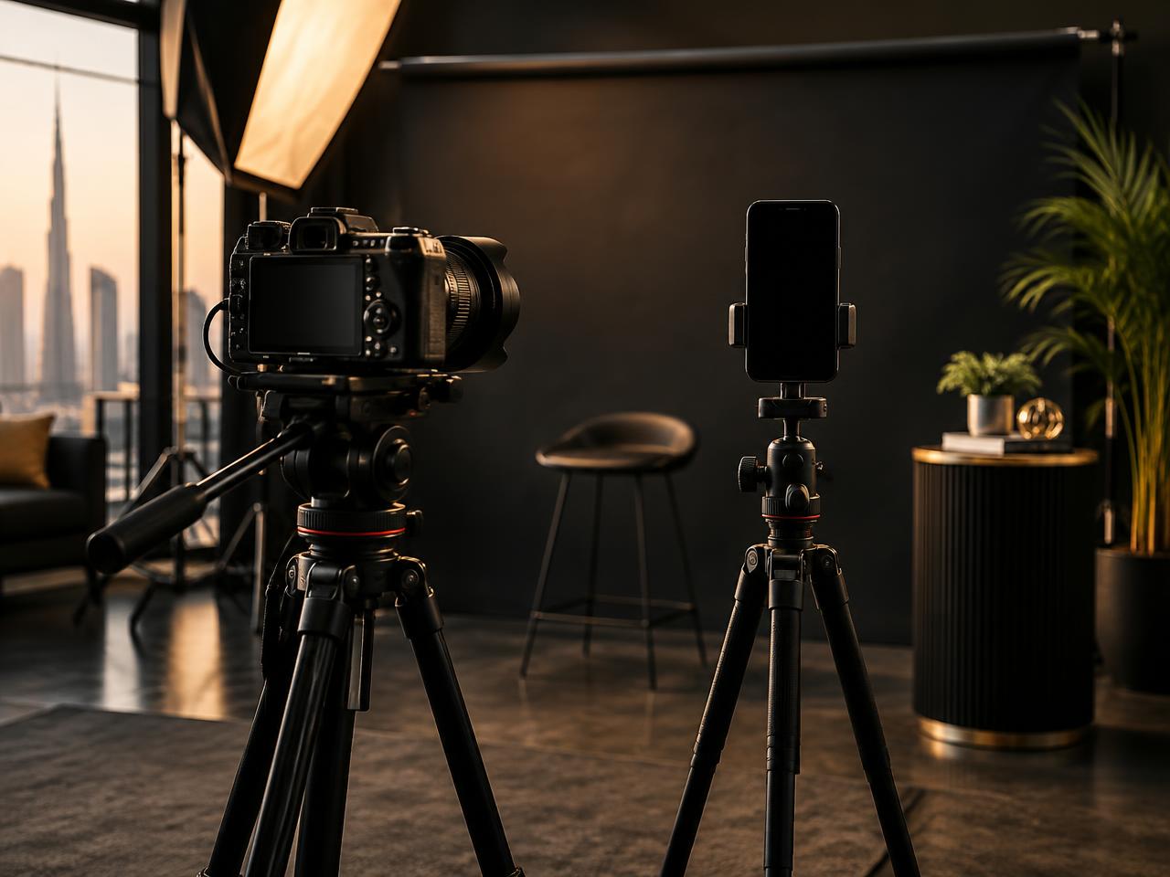 Premium content production studio with camera and phone