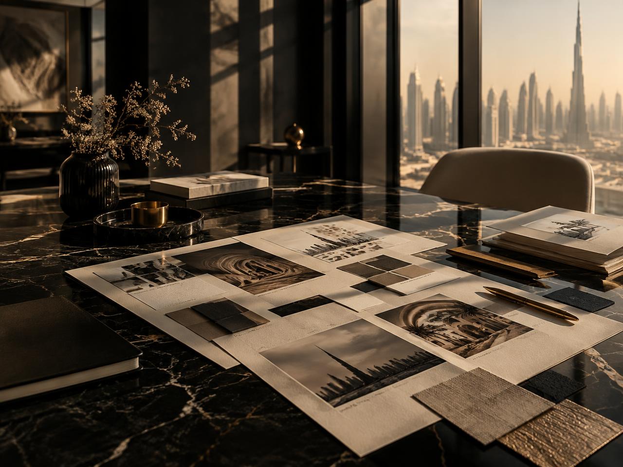 Luxury marketing strategy workspace with brand moodboards